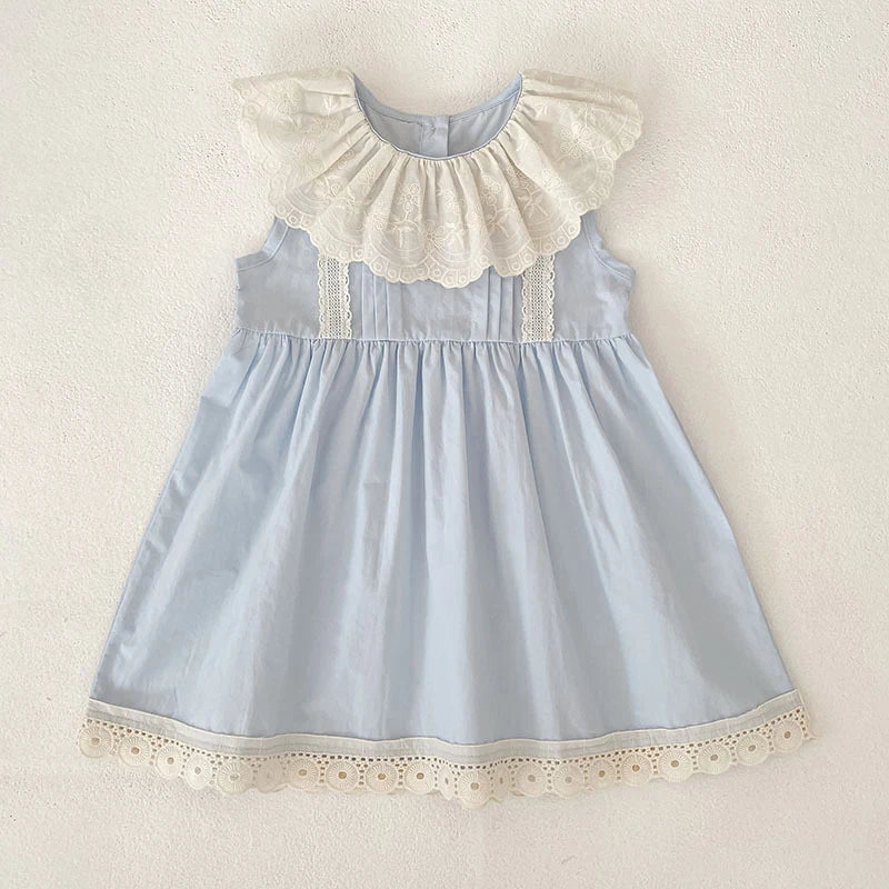 2026 Summer Girls New Korean Lace Collar 2-6Yrs Girl Dress Baby Girl Stylish Sleeveless Dress Girls Princess Korean Dress