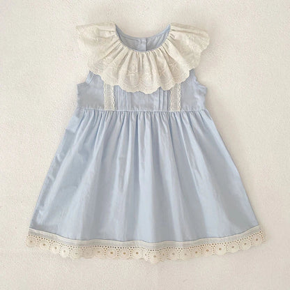 2026 Summer Girls New Korean Lace Collar 2-6Yrs Girl Dress Baby Girl Stylish Sleeveless Dress Girls Princess Korean Dress