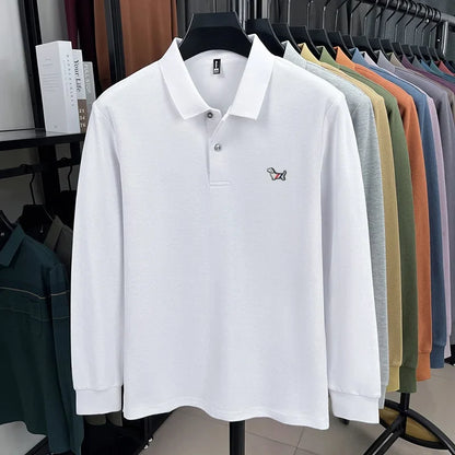 Fashion brand autumn new men's top casual warm 100% cotton long sleeved Polo shirt
