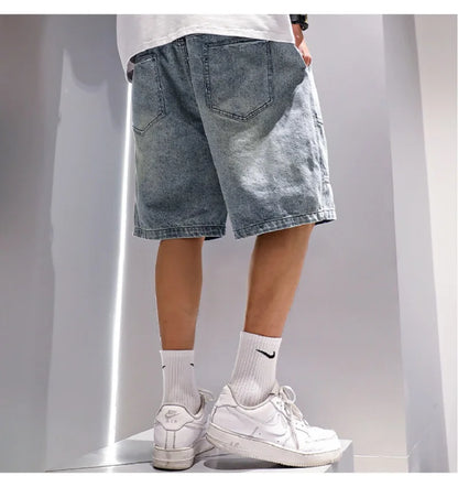 Fashion Casual Denim Shorts Men's Trend Ins Youth Pop Summer Wear Japanese Gothic Hip Hop Loose Casual Cargo Five Quarter Pants