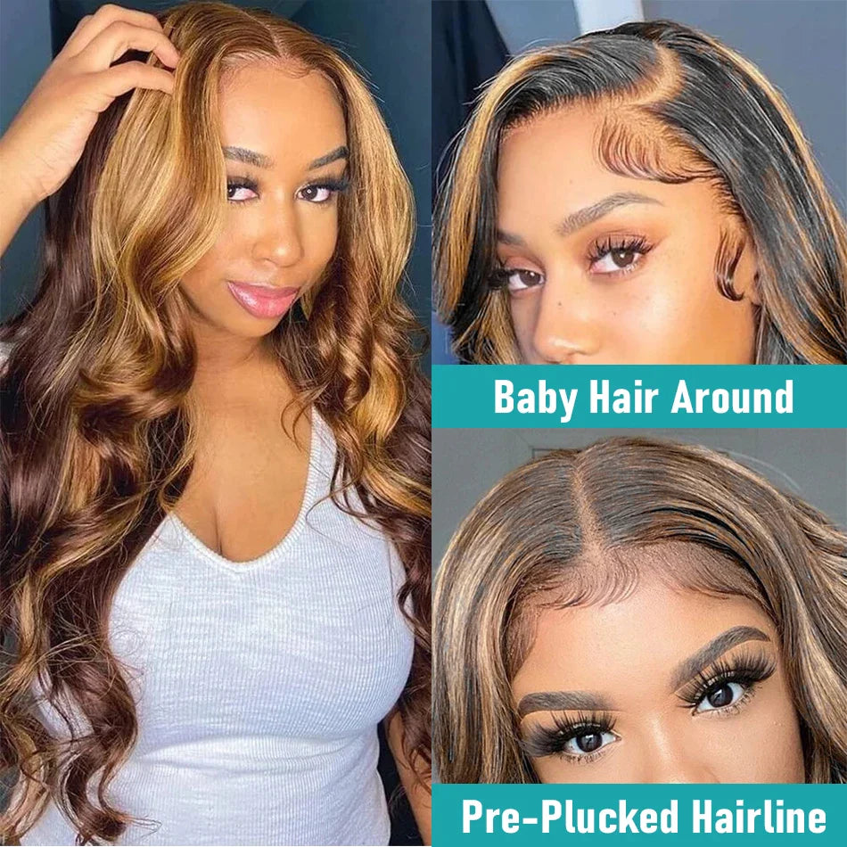13x6 Highlight Wig Human Hair Body Wave Full HD Lace Frontal Wigs For Women Brazilian Human Hair Wig Honey Blonde Lace Front Wig