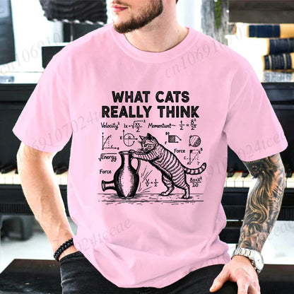 Cat Physics Science Joke Men's T Shirt Funny Math Cat Print Tees T-Shirts Men Women Casual Short Sleeve Streetwear Plus Size