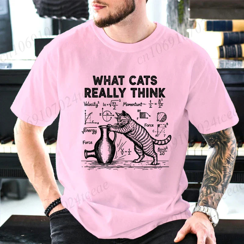 Cat Physics Science Joke Men's T Shirt Funny Math Cat Print Tees T-Shirts Men Women Casual Short Sleeve Streetwear Plus Size