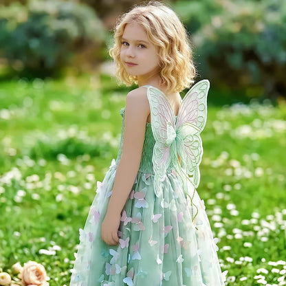 Baby Girl Party Princess Dress Summer Toddler 3d Fairy Butterfly Wings Sleeveless Tulle Sling Dress Children Birthday Party Gown