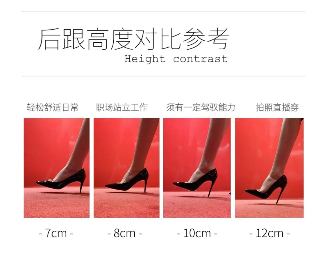 Customized 12cm Ultra High Heels Black Lacquer Classic Thin Heel Bottom Shallow Mouth Fun Women's High Heel Sandals