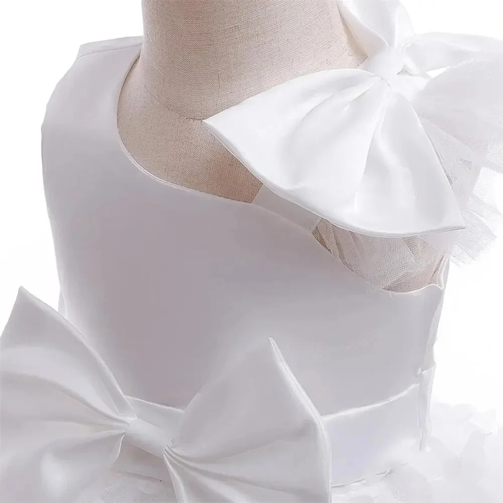 Vestido Borboleta Branco e Rosa de Verão para Meninas Vestido de Noiva de Tule Roupa de Batizado Roupa de Bebê Menina 1º Aniversário