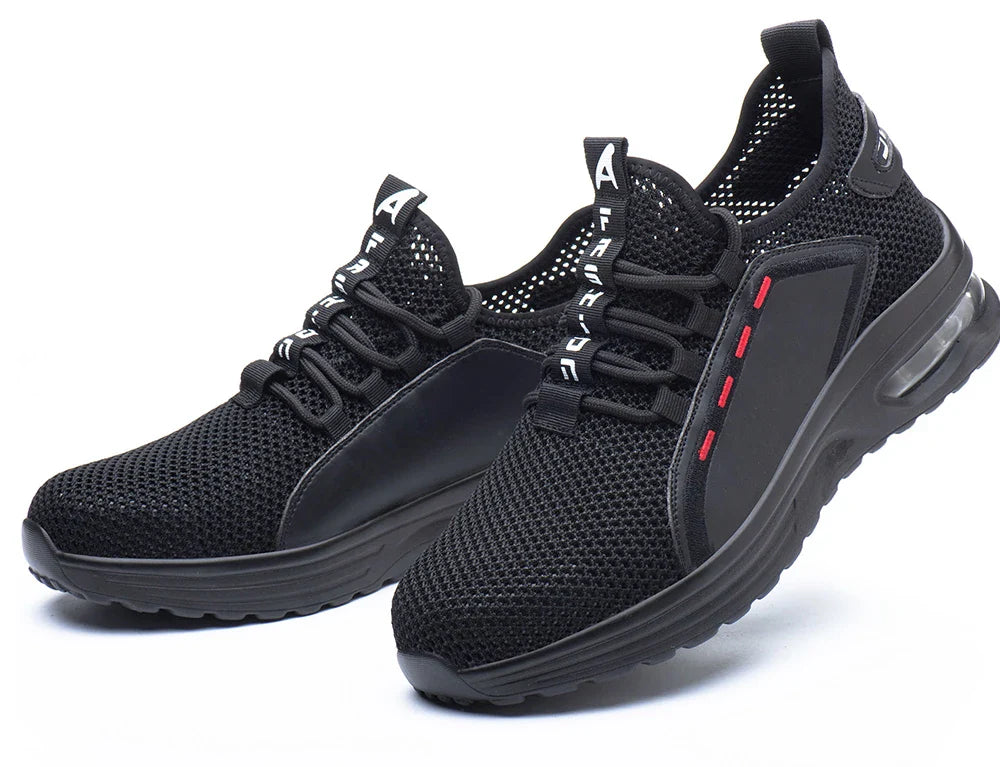 Men's Summer Mesh Safety Shoes Steel Toe Anti- Crush Breathable Lightweight Work Shoes Knitted Upper Kevlar Insertion Proof