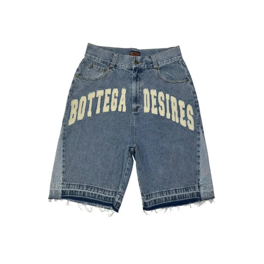 Y2k Vintage Harajuku Denim Shorts Women Washed Letter Embroidery Tassels American Retro Jeans Man Baggy Hip Hop Jorts