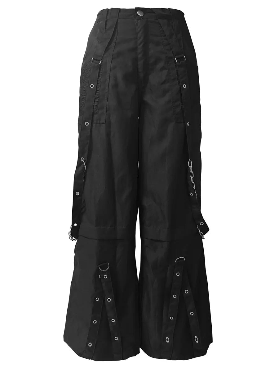 Women Fall Winter Cargo Jeans Striped Zipper Button Closure Loose Casual Trousers Streetwear with Pockets