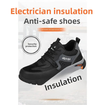 Men's Summer Shoes Breathable Anti Smash Anti Puncture Steel Toe Protection Soft Sole 10KV Electrical Safety Work Foot