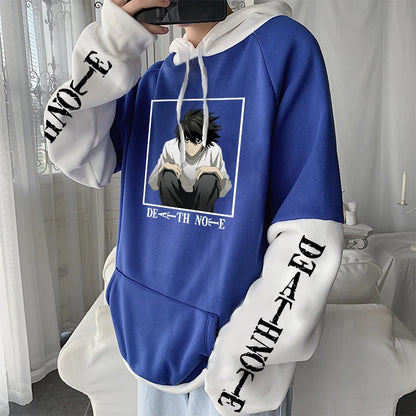 Anime Death Note L Lawliet Kawaii Cartoon Printed Hoodies Horror Manga Streetwear Long Sleeve Harajuku Men Winter Sweatshirts