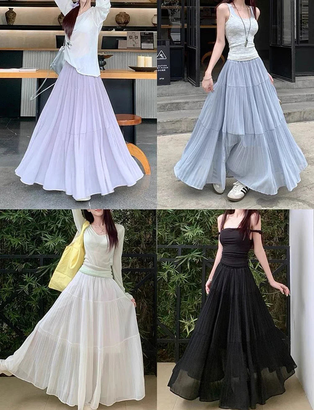 Women's High Waist Pleated Maxi Skirt, Casual A-Line Flowy Tiered Long Skirt, Elegant Beach Vacation Skirts for Ladies