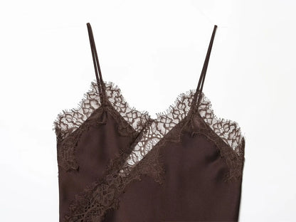 Women Fashion Lace Stitching Camisole Asymmetric Hem Sexy Backless Tank Top Summer Trend Lady Club Party Evening Chic Tops