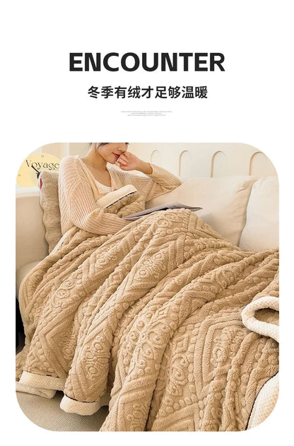 New Carved Velvet Warm Autumn Winter Blanket for Bed Soft Fluffy Sofa Blankets Warmth Cozy Coral Flannel Sofa Cover Blanket Nap