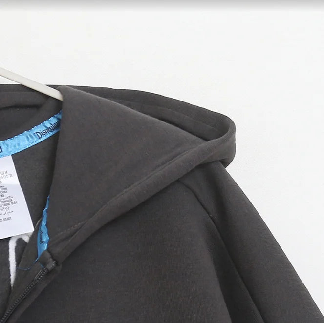 Mickey Mouse Cartoon Print Embroidery Fleece Sweatshirt Women Hooded Zipper
