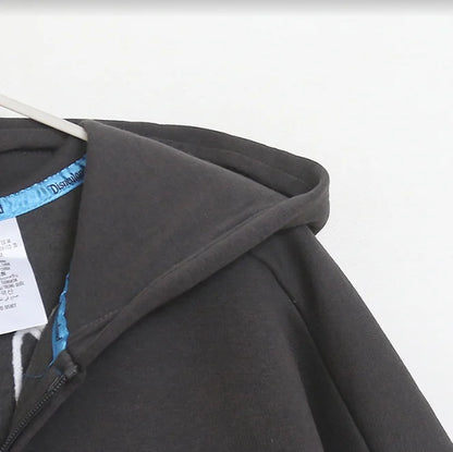 Mickey Mouse Cartoon Print Embroidery Fleece Sweatshirt Women Hooded Zipper