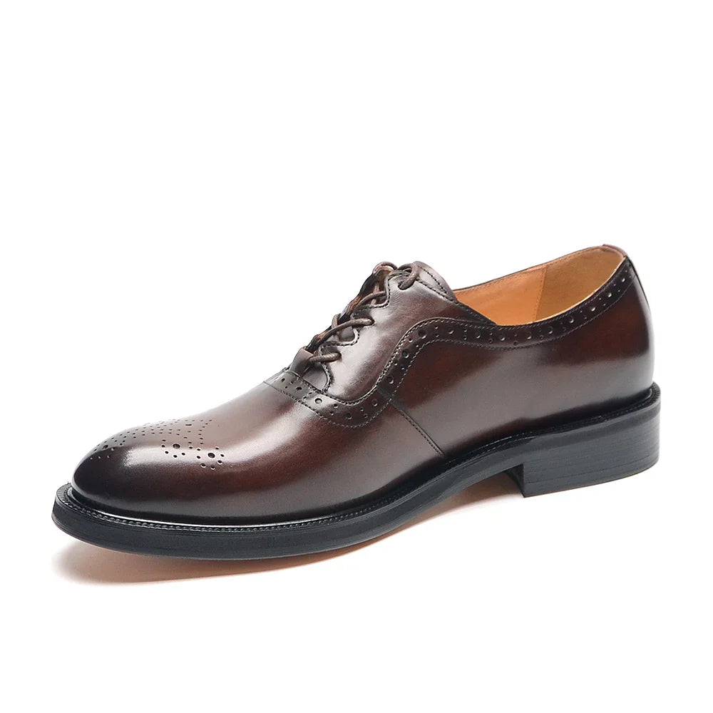Classy Men's Oxfords Wedding Formal Shoes Handmade Genuine Leather Lace-up Brogue Round Toe Business Office Dress Shoes for Men