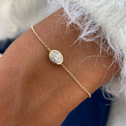 1/2carat Bezel Set Oval Cut Moissanite Bracelet for Women S925 Silver Plated 18k Gold Solitaire Diamond Wrist Chain Fine Jewelry
