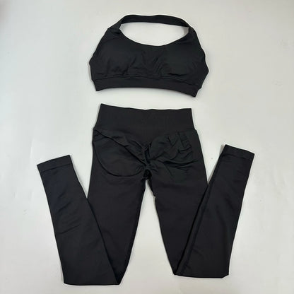 Yoga Leggings Set Women Seamless Yoga Set High Waist Scrunch Butt Legging With Halter Sports Bra Workout Gym Suit