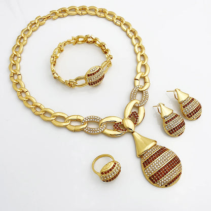Elegant Dubai Women Jewelry Sets Luxury Design Necklaces Earrings Ring Bracelet Daily Wear Parties Vacations Ideal Gift