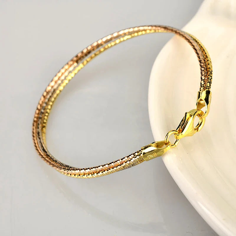 Real 925 Silver Bracelets Women's Hand Three Shares Jewelry Three-Colour Lady Femme Chain Italian Luxury Accessories