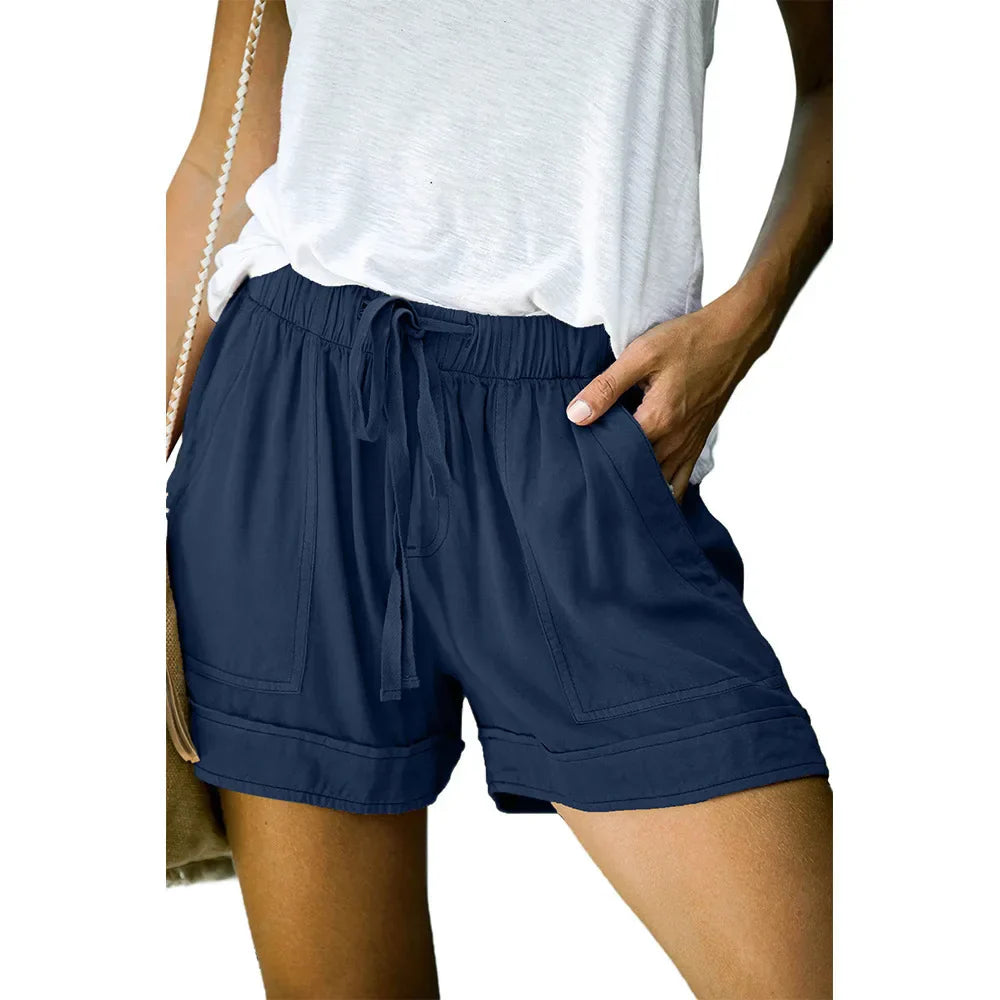 Casual Shorts for Women's 2023 Summer New European and American High Waisted Lace Up Loose Twill Wide Leg Pants