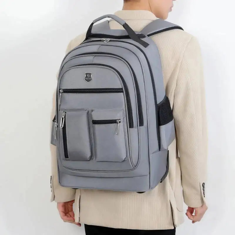 Large Capacity Travel Backpack With Wheels Hidden Pull Rod Waterproof Carry On Luggage Weekend Travel Bag For Men Business Trip