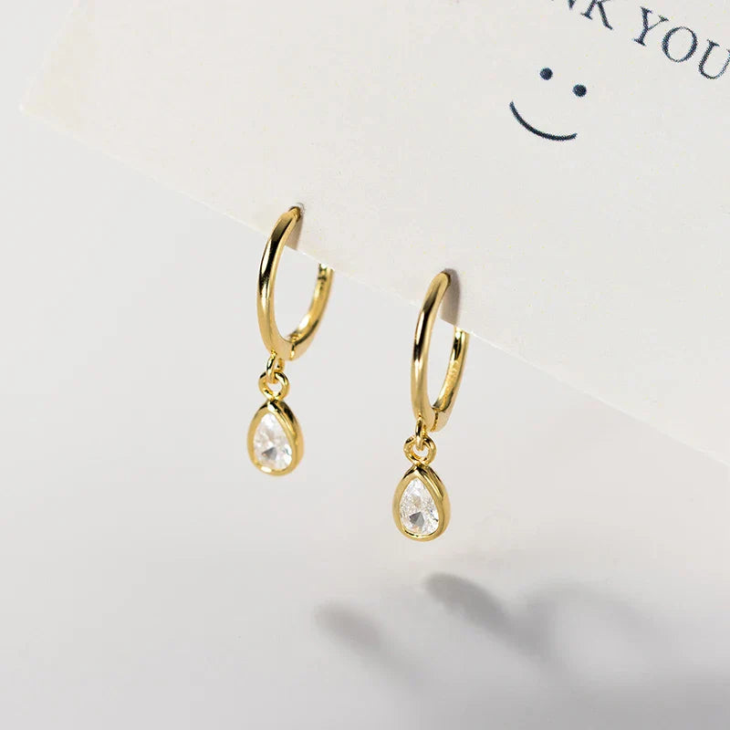 925 Sterling Silver Sweet Water Drop Zircon Huggies Pendant Earrings for Women Fashion Wedding Party Hoop Charm Jewelry