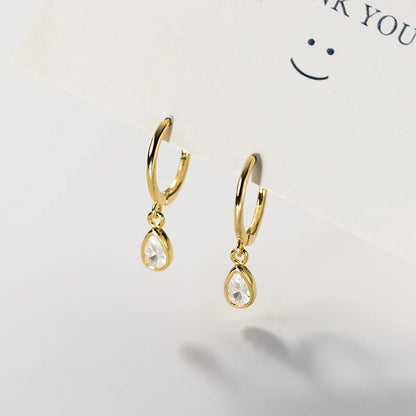 925 Sterling Silver Sweet Water Drop Zircon Huggies Pendant Earrings for Women Fashion Wedding Party Hoop Charm Jewelry