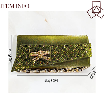 Elegant Women's Peep-Toe Heels and Matching Olive Color Diamond Pumps Set Stylish Italian Shoes and Bags for Parties