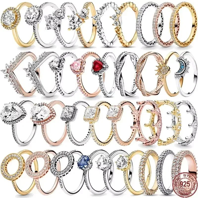 Hot selling 925 sterling silver ring, exquisite luxury, adjustable charm, square circular heart-shaped ring women's jewelry gift
