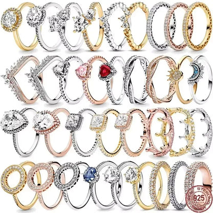 Hot selling 925 sterling silver ring, exquisite luxury, adjustable charm, square circular heart-shaped ring women's jewelry gift