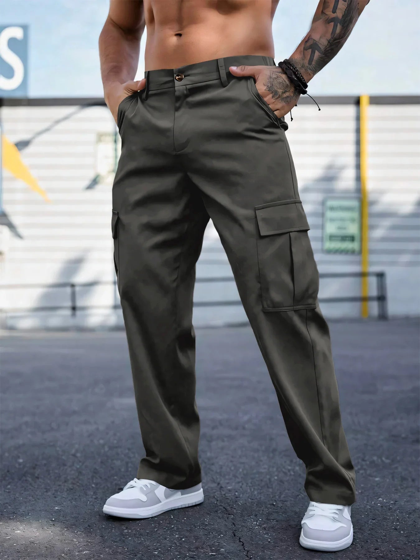 Men's Workwear Pants Wear-Resistant Sports Straight Leg Loose Summer Multi-Pocket Casual Trousers