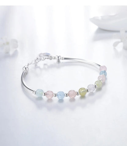 925 Sterling Silver Colorful Beads Crystal Charms Bracelet Fashion New Luxury Bangle Chain For Women Party Jewelry