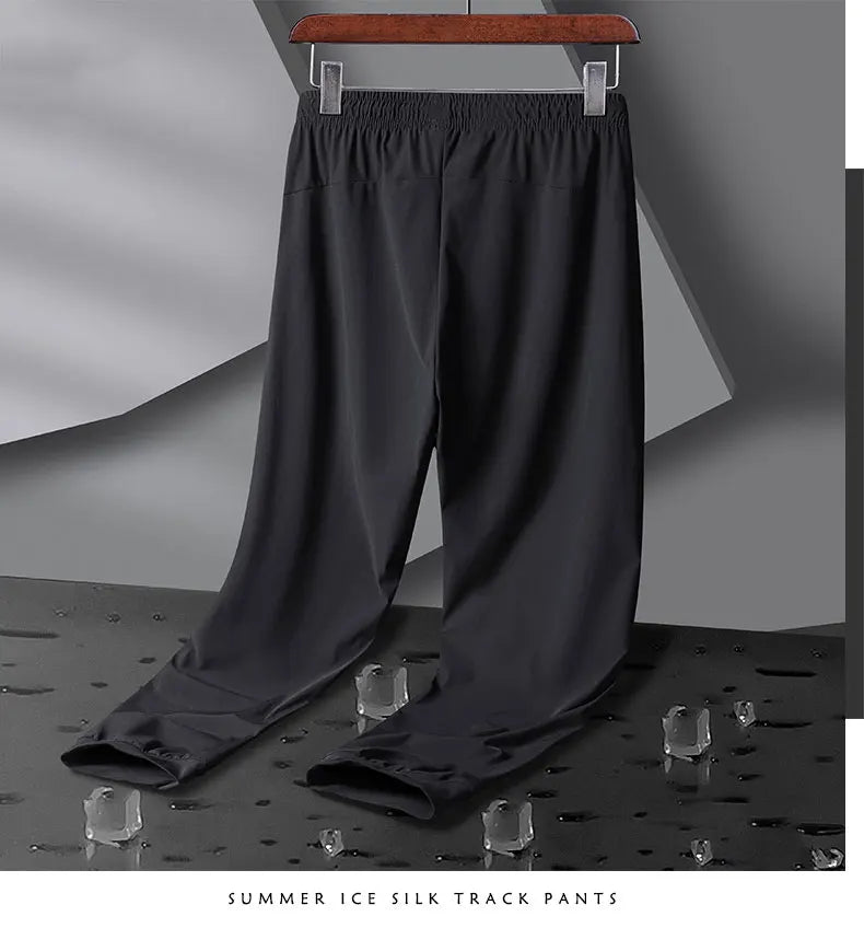 Breathable Elastic Men Running Sport Pants Ice Silk Jogging Thin Sweatpants Casual Outdoor Training Gym Fitness Trousers 8XL