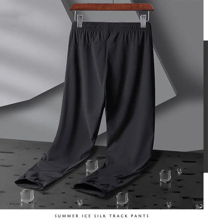 Breathable Elastic Men Running Sport Pants Ice Silk Jogging Thin Sweatpants Casual Outdoor Training Gym Fitness Trousers 8XL