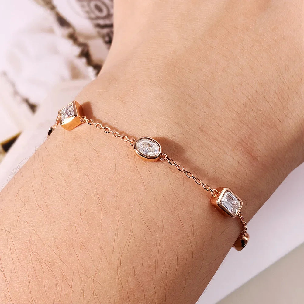 0.5CT Oval/Pear/Marquise Moissanite Bracelets S925 Silver Plated 18K Gold Wedding Wrist Chain for Women with certificate