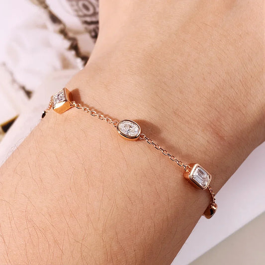 0.5CT Oval/Pear/Marquise Moissanite Bracelets S925 Silver Plated 18K Gold Wedding Wrist Chain for Women with certificate