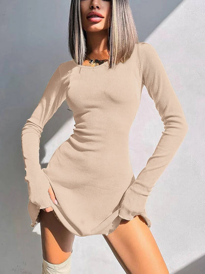 Women 2024 Spring Autumn Fashion Long Sleeve Knitted Streetwear Bodycon Short Mini Dress Wholesale Items For Business