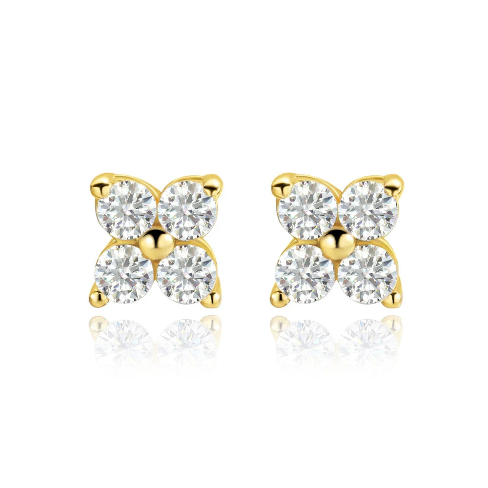 100% 925 Sterling Silver 0.1ct 3mm Moissanite Stud Earrings For Women 18K Gold Plated Sparkling Wedding Party Fine Jewelry