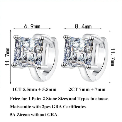 Princess Cut 1CT 2CT D Color Small Moissanite Hoop Earrings For Women s925 Silver Plated 18k Hook Earring Ear Buckle Gift