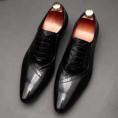 High Quality Cowhide Leather Dress Shoes For Men British style Pointed Toe Lace-up Genuine Leather Oxford Formal Shoes
