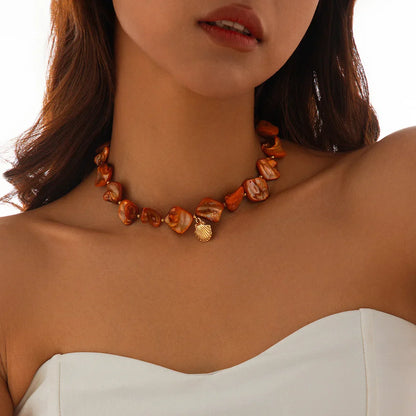 Retro Starfish White Shell Conch Pendant Necklace  Women 2024 Simple Creative Colorful Stones  Hand Woven beach Jewelry Girls