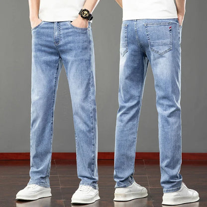 2026 Summer Men's Jeans Slim Fit Jeans Thin Stretch Straight Light Business Casual Denim Long Pants Male Classic Style Brand