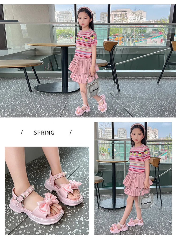 2026 Girls Sandals Kids Soft Soles Casual Princess Shoes New Water Diamond Beach Shoes Bow Shaped Girl Sandals