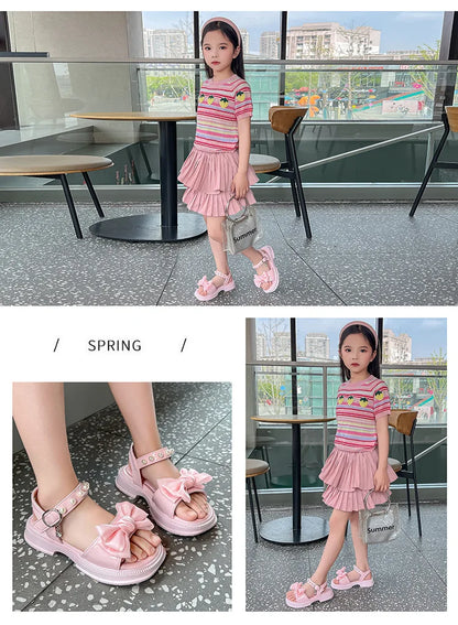 2026 Girls Sandals Kids Soft Soles Casual Princess Shoes New Water Diamond Beach Shoes Bow Shaped Girl Sandals