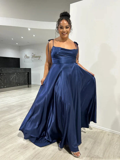Elegant Bridesmaid Dress Cowl Neck Adjusted Spaghetti Silky-satin Fabric A-line Silhouette Wedding Women Long Gown