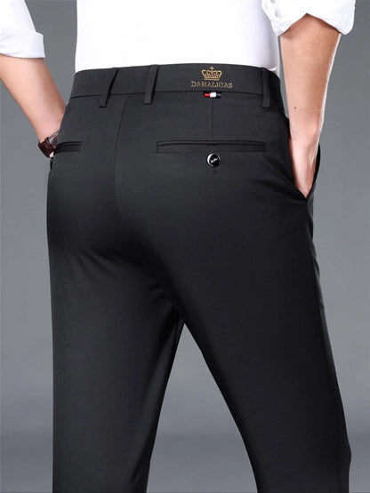Premium Men's Stretch Business Pants – Slim Fit Solid Color Formal Trousers for All-Day Comfort & Professional Style