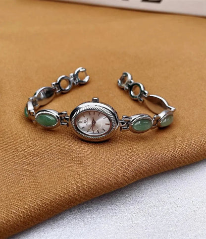 Women's Gold Watch Vintage Brown Jade Bracelet Small Dial Quartz Daily Wear Party Clock Luxury Waterproof Ladies Watches Gifts