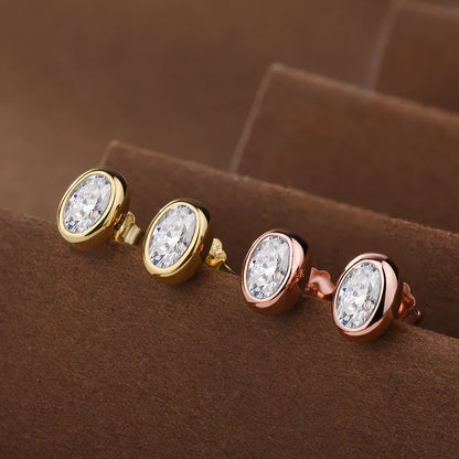 0.5carat Bezel Set Oval Cut Moissanite Stud Earrings for Women S925 Silver Jewelry Lab Grown Diamond Ear Studs with Certificate